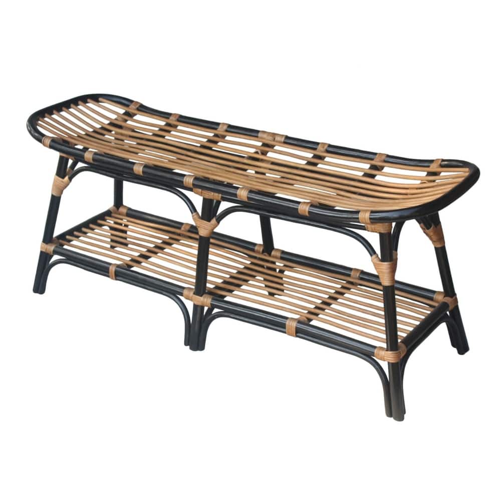 NPD Furniture Damara Rattan Bench with Shelf