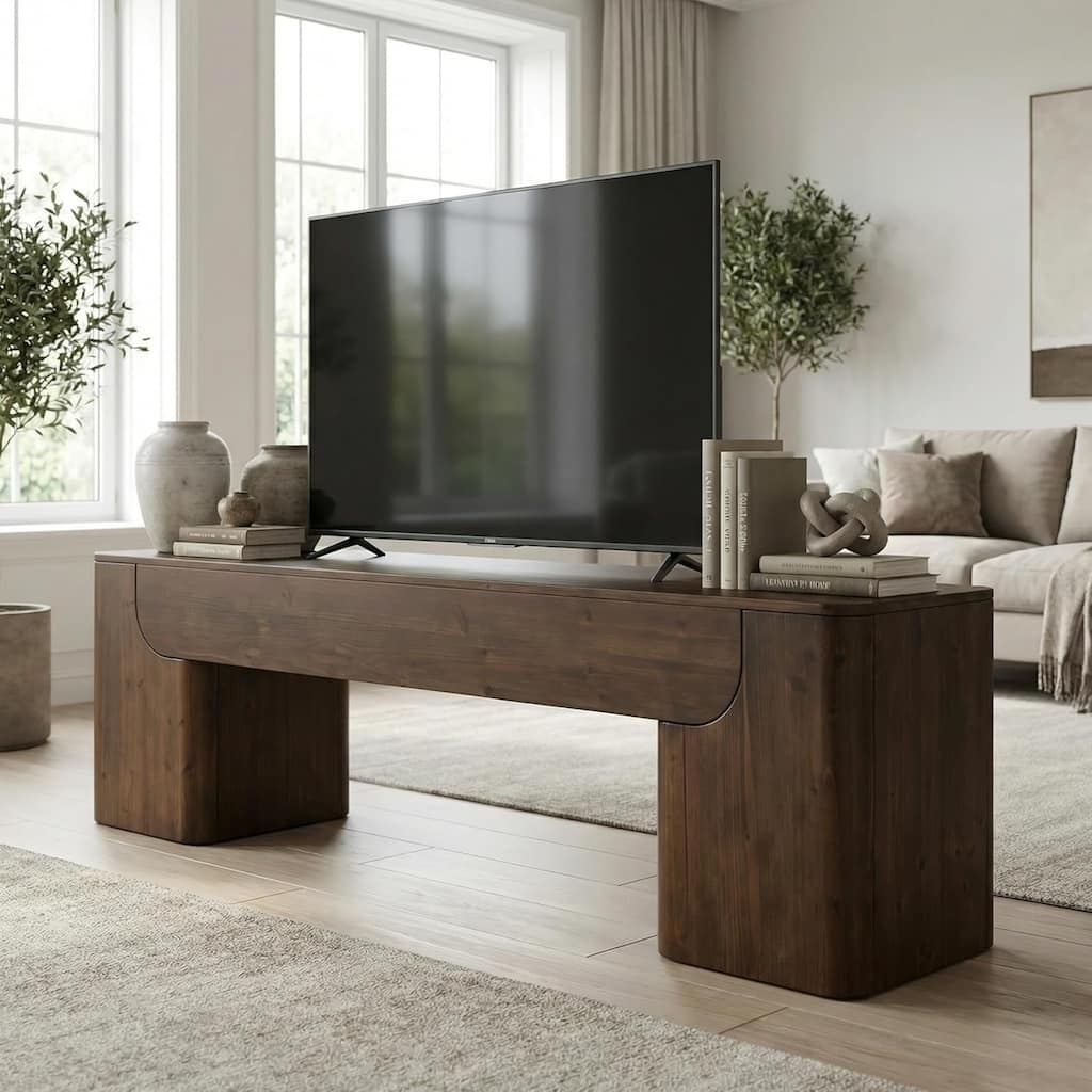 Solid Wood TV Stand for 55/60/65/75-Inch TVs, Media TV Console, Entertainment Center Television Stand for Living Room, Bedroom