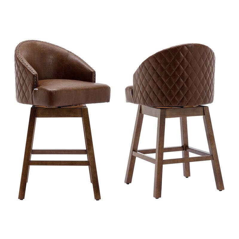 Swivel Wood Counter Height Bar Stools with Footrest (Set of 2)