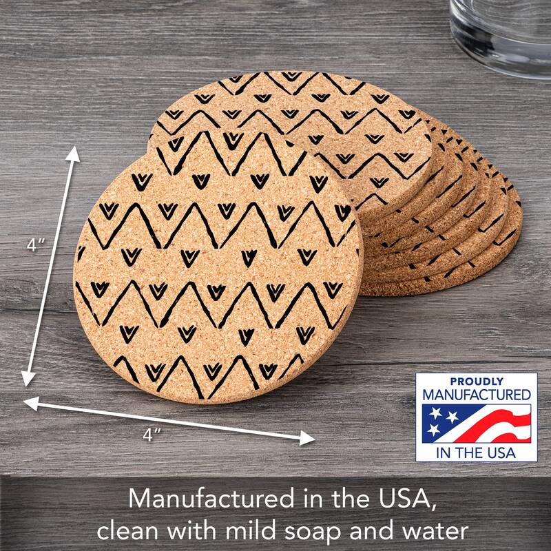 Triangle Pattern 4 Pack Absorbent Cork Coaster Made in The USA 4" Round