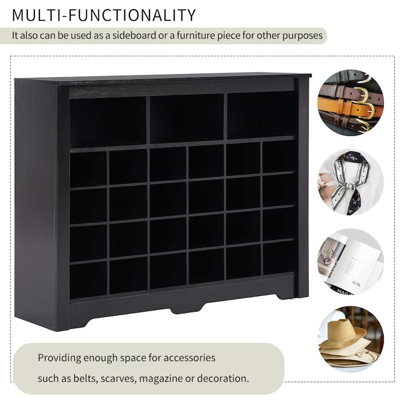 45.2" Modern 24-Cubby Shoe Storage Cabinet, Freestanding MDF Shoe Organizer Console with Curved Base for Entryway