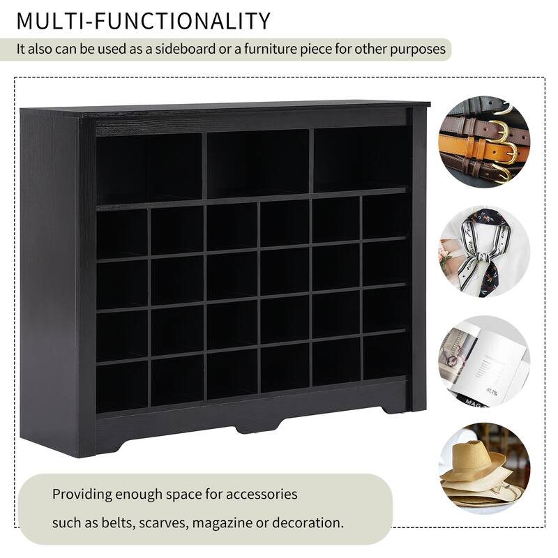 Contemporary Shoe Cabinet with 24 Cubbies & Extra Storage for Hallway or Bedroom