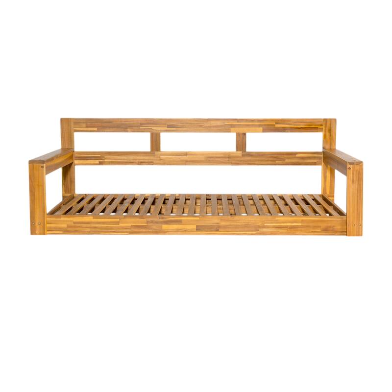 Patio Wooden Twin Size Porch Swing Daybed with 4 Hanging Ropes