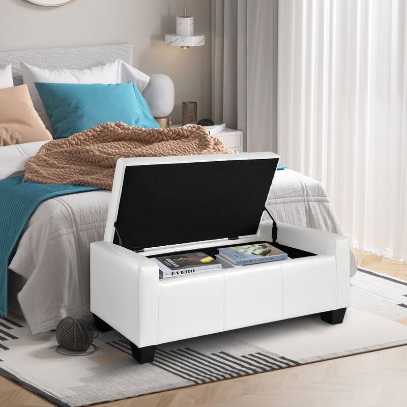 Porch & Den Pickard White Faux Leather Storage Ottoman Bench