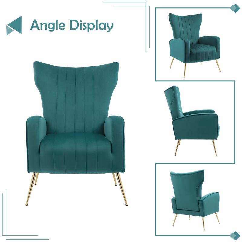 Mid-Century Velvet Wingback Accent Chair with Metal Legs