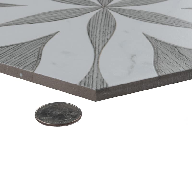 Merola Tile Llama Flower Loire Silver Smoke 8-5/8" x 9-7/8" Porcelain Floor and Wall Tile