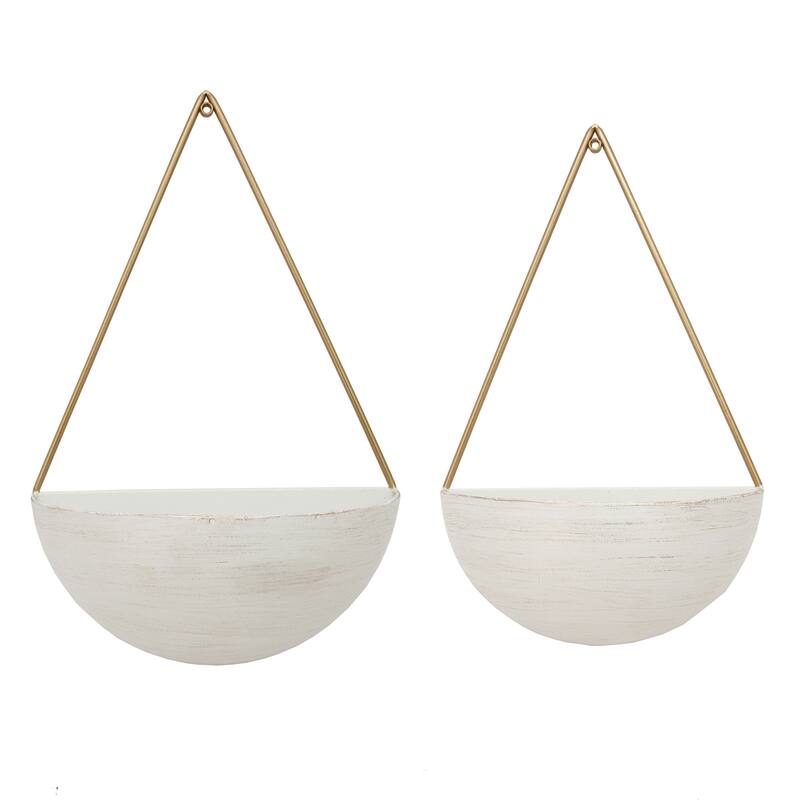 Sagebrook Home Modern Metal Half Moon Wall Planters Set of 2, Drainage Holes, Black and Gold, 12 L x 6 W x 18 H