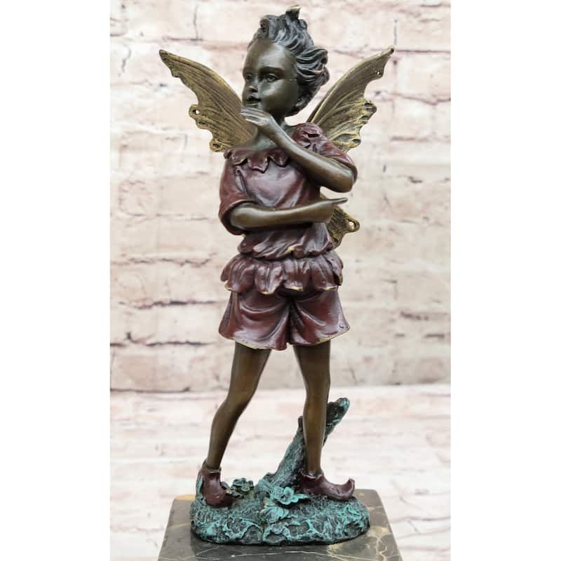 Very Beautifully Detailed Fairy Pure Hotcast Bronze Statue Signed No Reserve