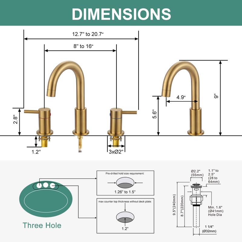 WOWOW 8 in. Widespread Double Handle Bathroom Faucet