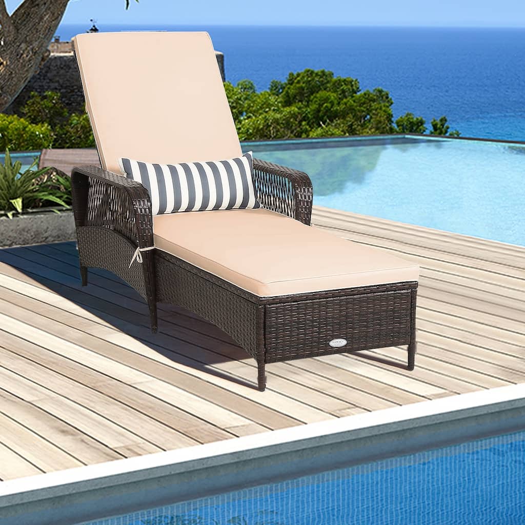 Gymax PE Rattan Chaise Lounge Chair Armrest Recliner Adjustable Pillow