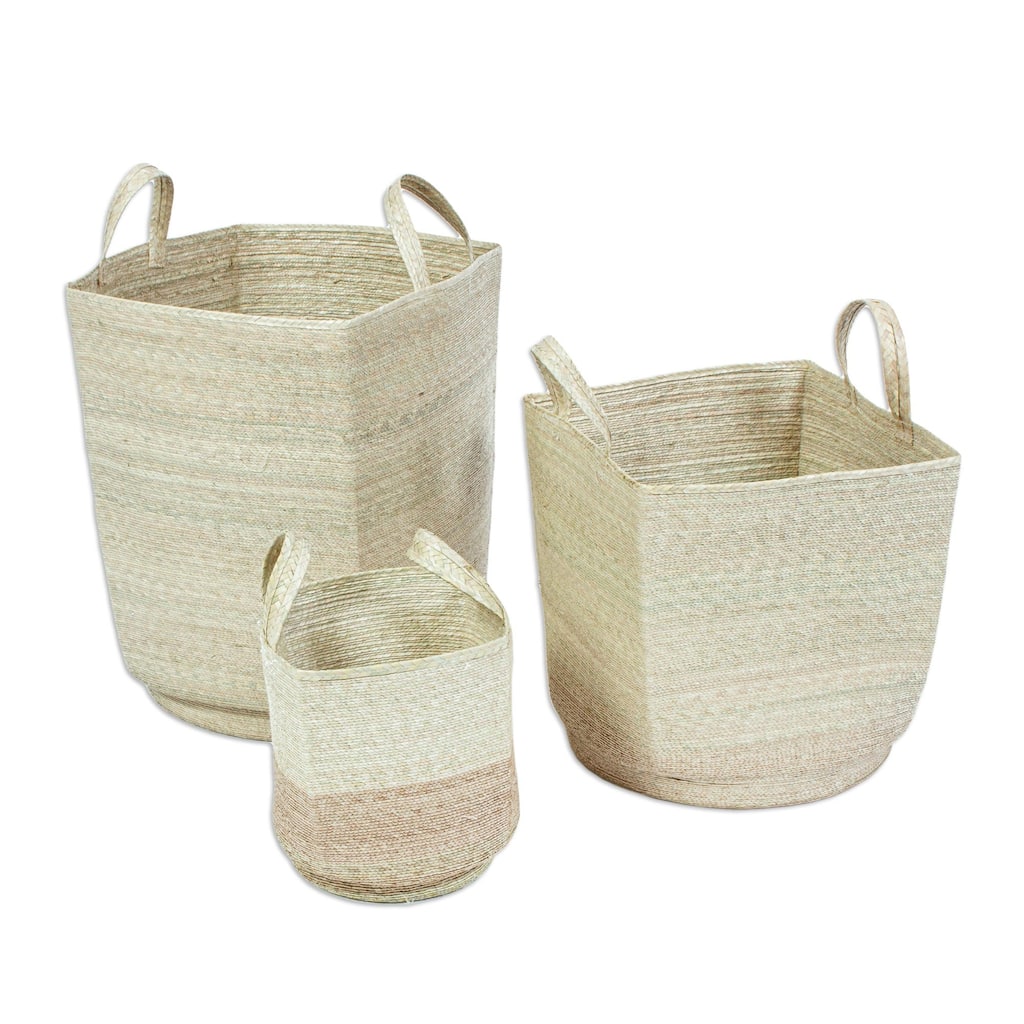 Novica Handmade Mesoamerican Totes Palm Frond Fiber Baskets (Set Of 3)