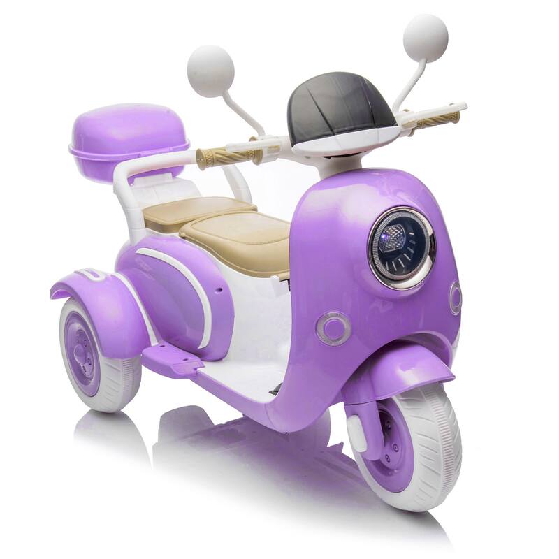 12V 2-Seater Kids Electric Ride-On Motorcycle for Ages 3-6, Three-Wheel with Bluetooth & USB - Purple