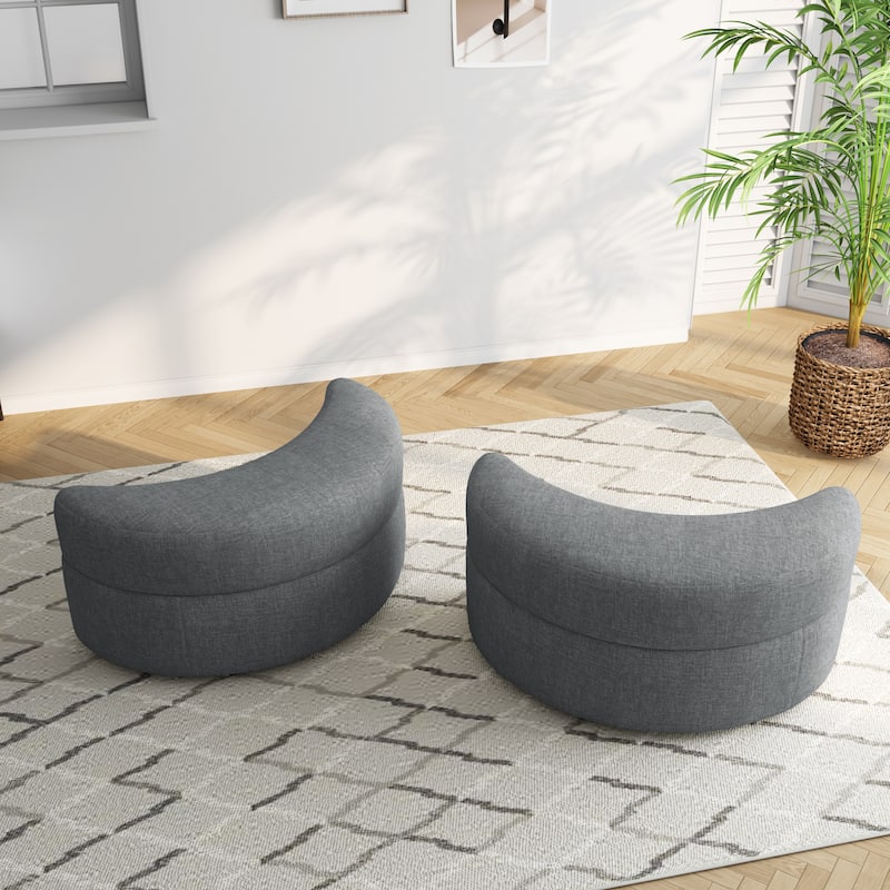 Upholstered Half Moon Storage Ottoman with Tray Set of 2
