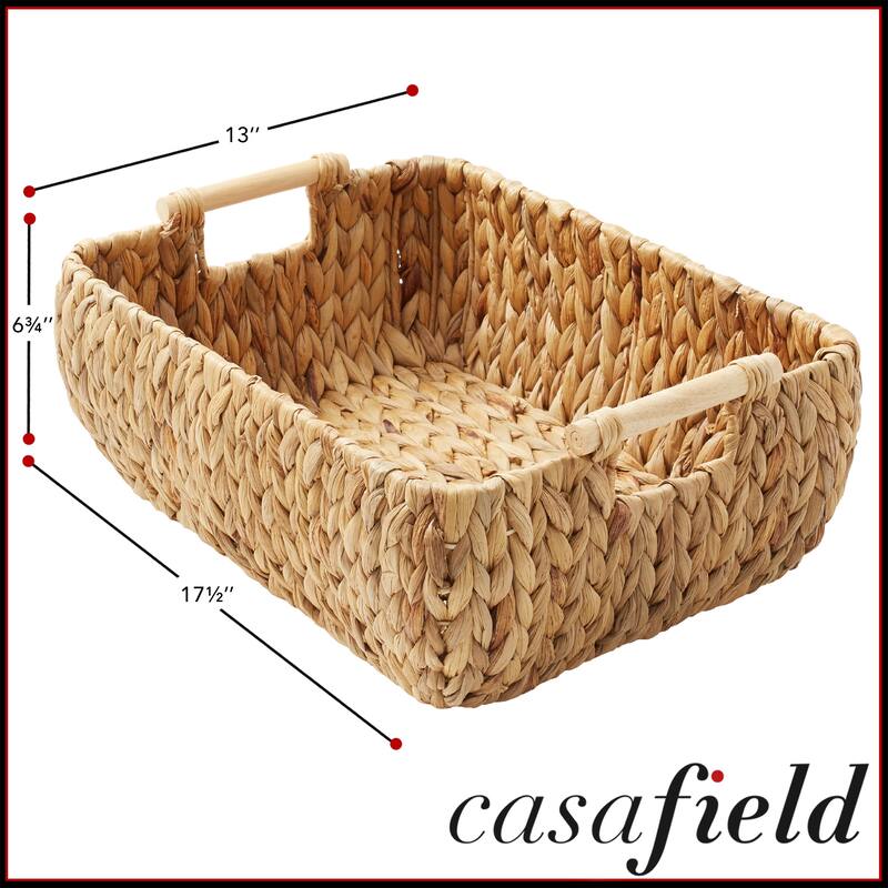Hyacinth Seagrass Oval Storage Baskets with Wooden Handles Woven Bins