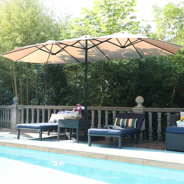 PHI VILLA 15-foot Rectangular Crank Outdoor Market Umbrella with Base Included