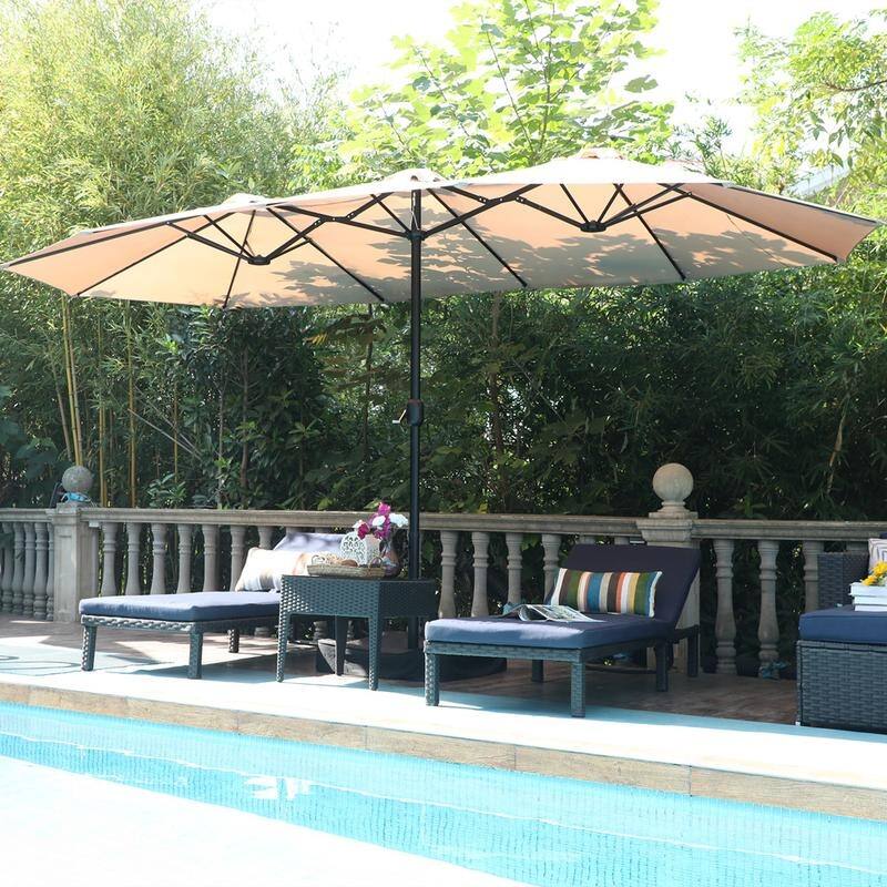 PHI VILLA 15-foot Rectangular Crank Outdoor Market Umbrella with Base Included