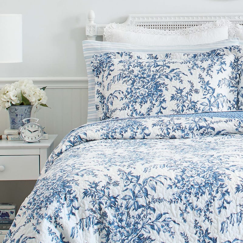 Laura Ashley Bedford Cotton Reversible Quilt Set - On Sale - Bed