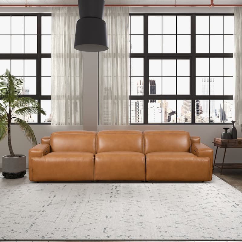 Primrose Modern Genuine Leather Triple Power Reclining Sofa