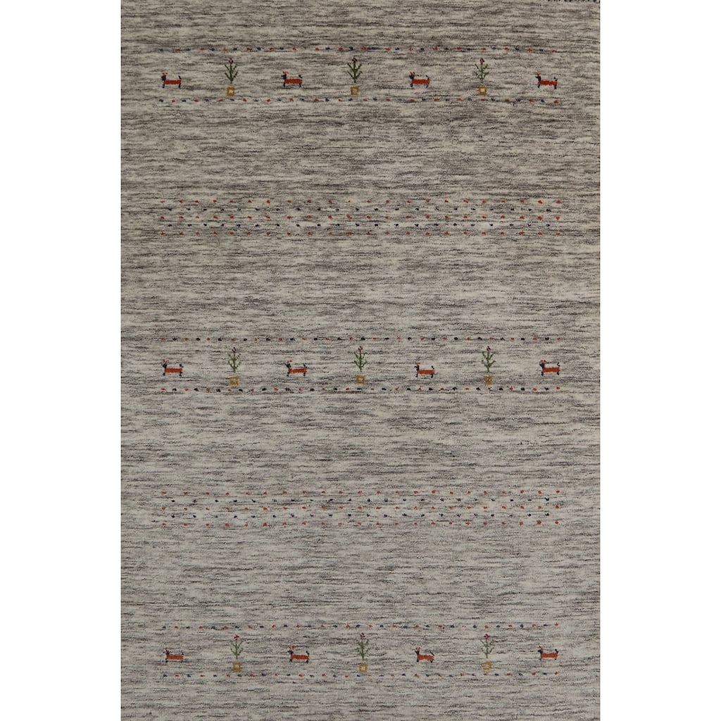 Hand Knotted Oriental 100% Wool Carpet Tribal Stripe Beige & Ivories Gabbeh Area Rug - 5' 11'' X 3' 11''