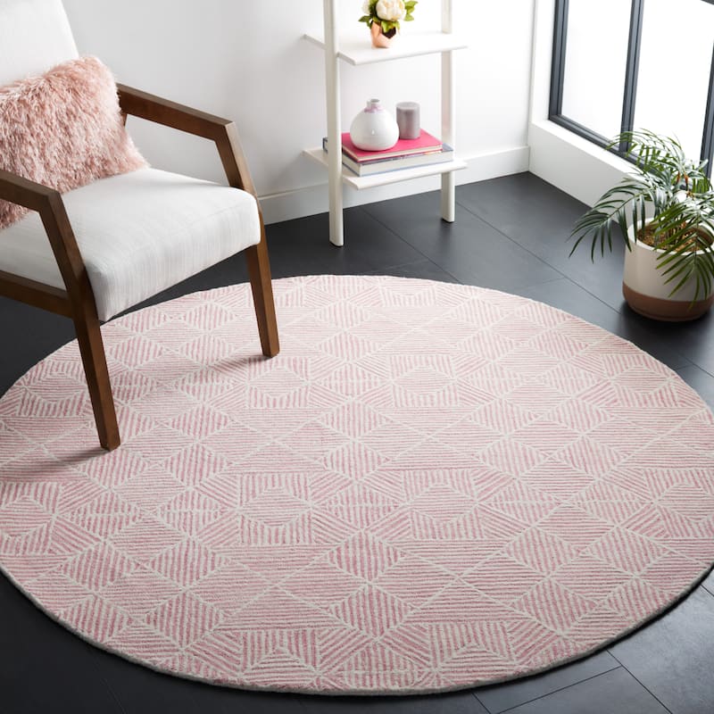 SAFAVIEH Handmade Abstract Harmanna Modern Wool Rug - 6' Round - Pink/Ivory