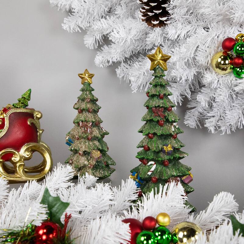 Glittered Christmas Tree with Presents, Berries and Bows Decoration - 6.75"