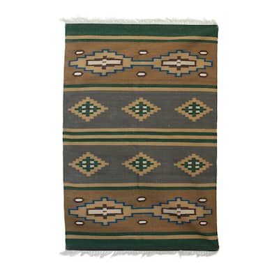 Novica Handmade Forest Harmony Wool Dhurrie Rug (4X6) - 2' x 6' Runner