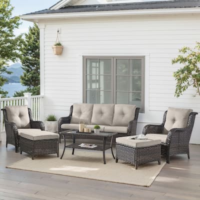 Outdoor Patio Chairs with Sofa Ottoman Brown-Beige - Brown