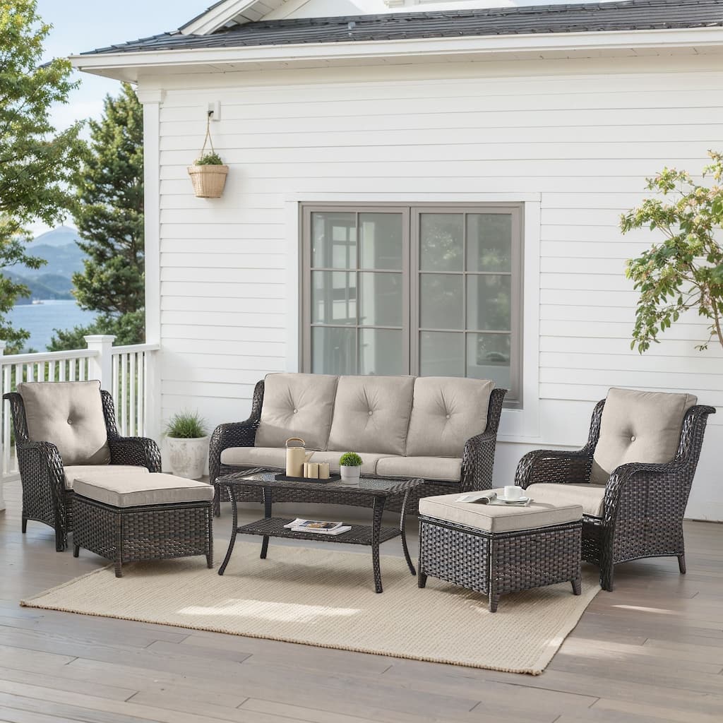 Outdoor Patio Chairs with Sofa Ottoman Brown-Beige - Brown