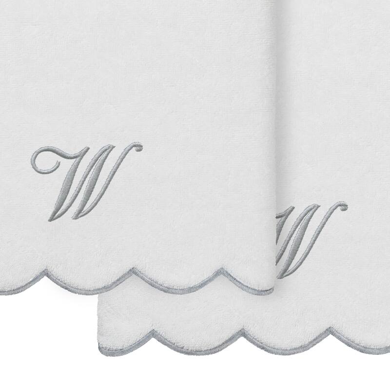 Authentic Hotel and Spa 100% Turkish Cotton Grey ADORNIA Scallop Personalized 2 Piece Bath Towel Set - 2 Bath Towels