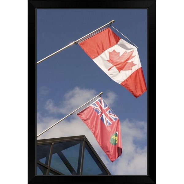"Canadian flag and Ontario flag, Muskoka, Ontario, Canada" Black Framed Print