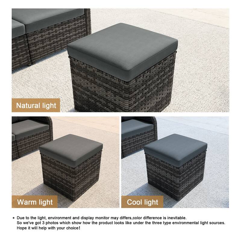 Outdoor 17.7" W Square Rattan Ottoman Patio Ottoman with Seat Cushion