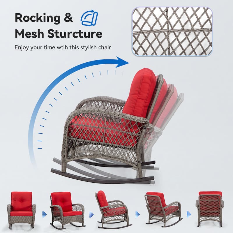Cozywor Wicker Patio Outdoor Rocking Chair with Cushion