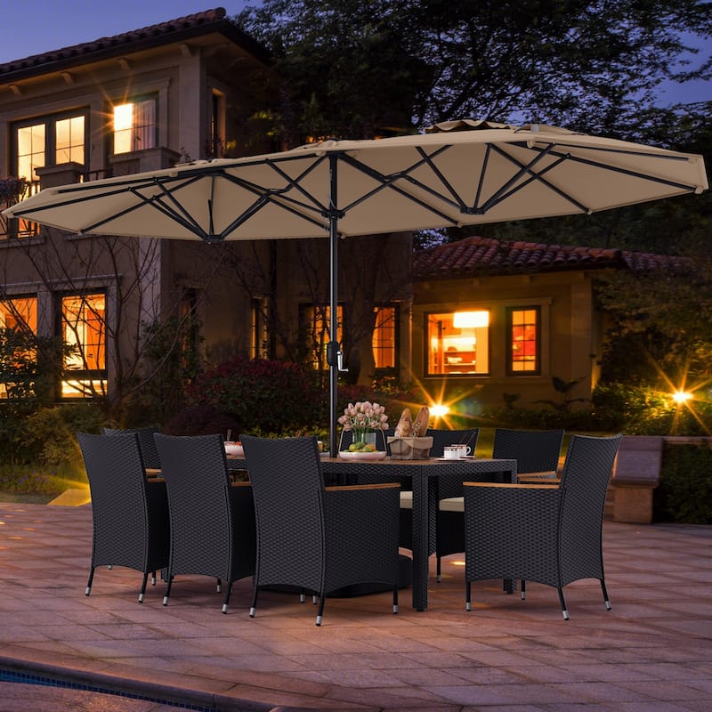 9-Piece Wicker Patio Dining Set with Large Table and Cushions Armchairs Included Outdoor Umbrella