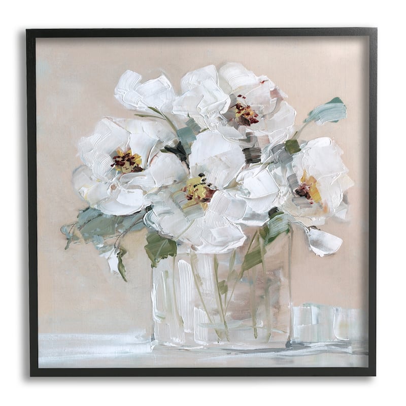 Stupell Traditional White Blooms Flower Arrangement Still Life Framed Wall Art, Design by Sally Swatland - 17 x 17 - Black