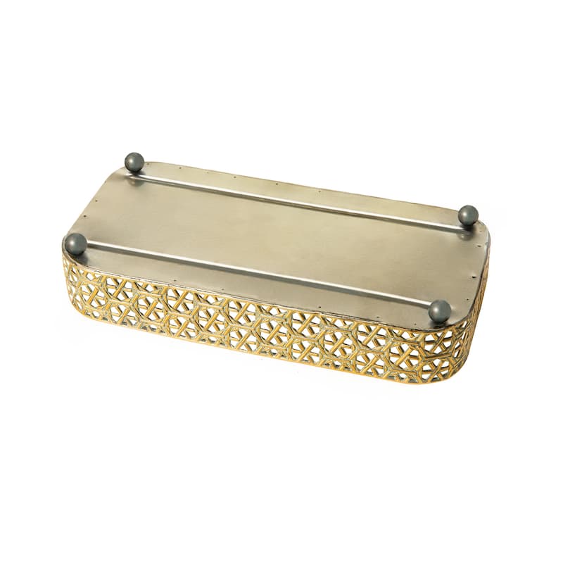Glitzhome Set of 2 Rectangle Metal Gold Mirrored Decorative Trays -12"L & 14"L