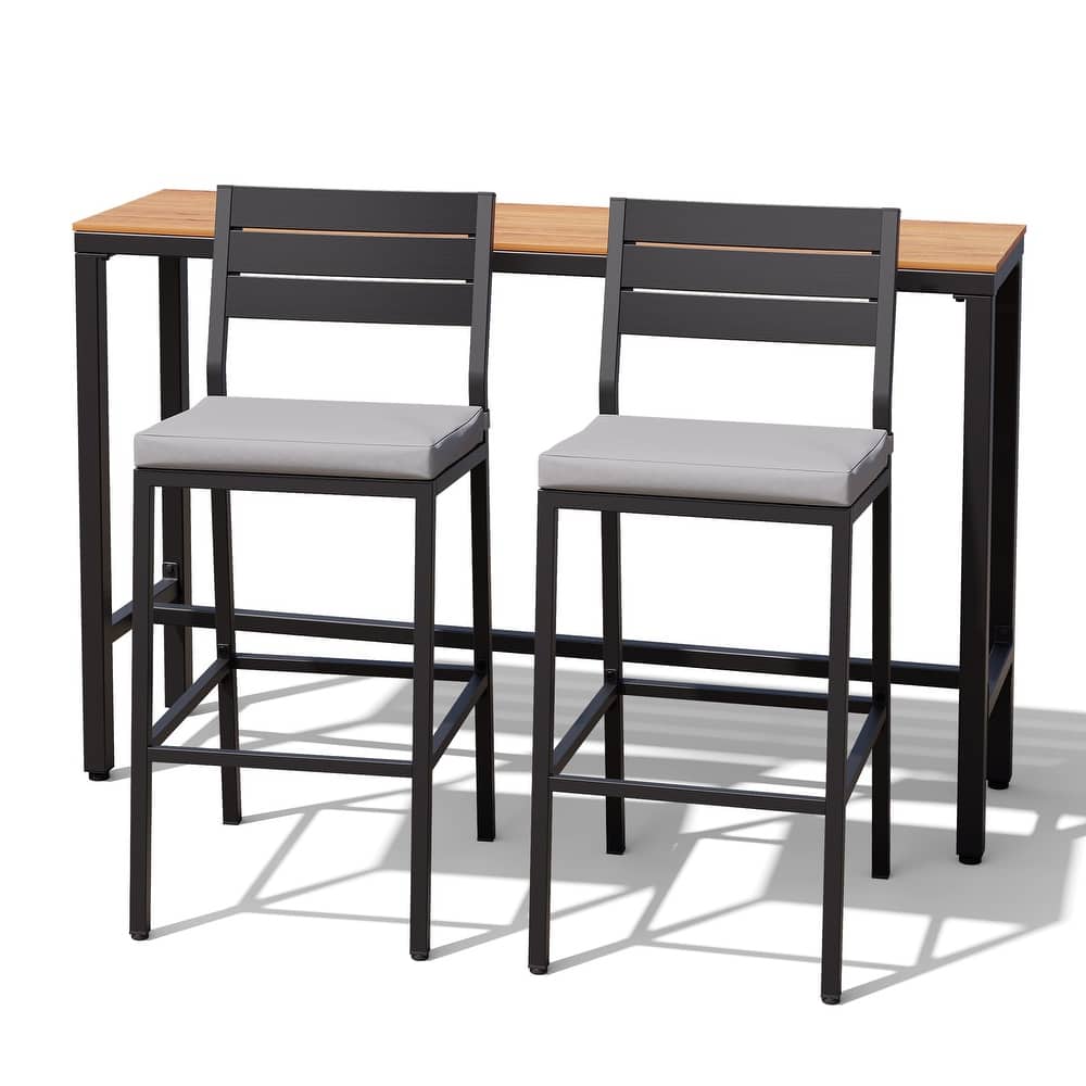 Outdoor 3-Piece Patio Bar Stools Set Rectangle Bar Table and Barstools with Cushion