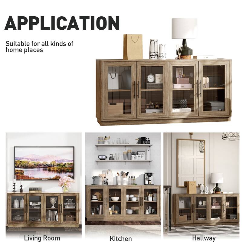 Modern Glass Door Buffet Cabinet with 4 Doors