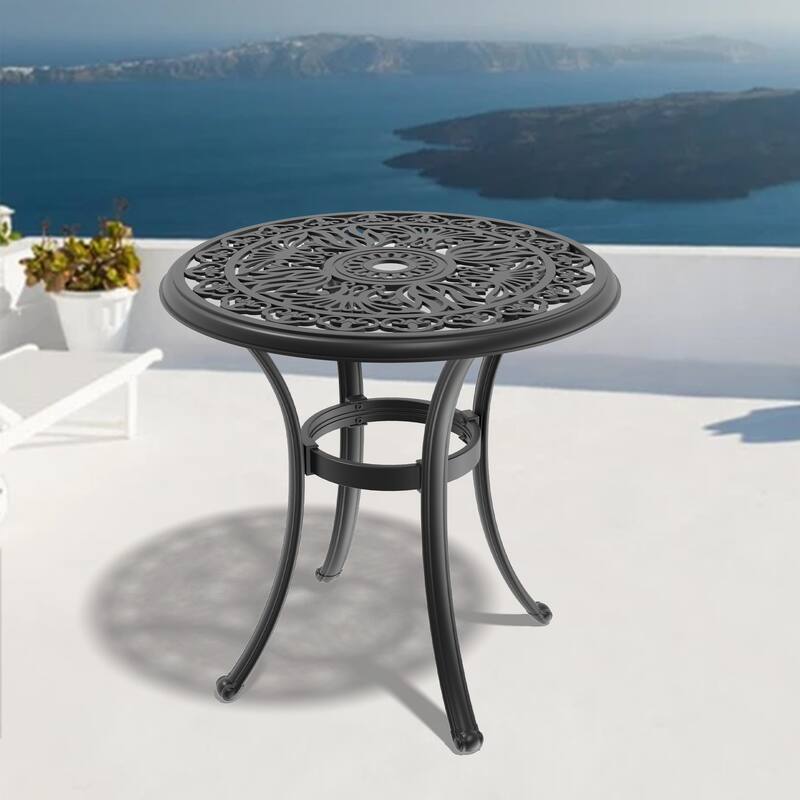 Ø26.77-inch Cast Aluminum Patio Dining table With Black Frame and Umbrella Hole