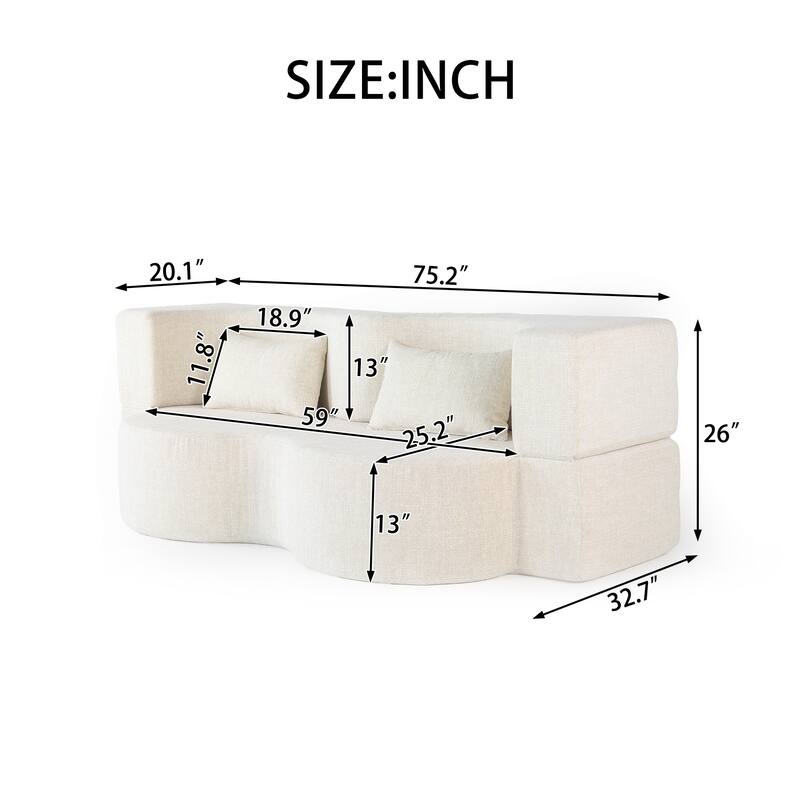 2-in-1 Foldable Sofa Bed,75 Inch Folding Boneless Couch Convertible Compressed Sleeper Sofabed