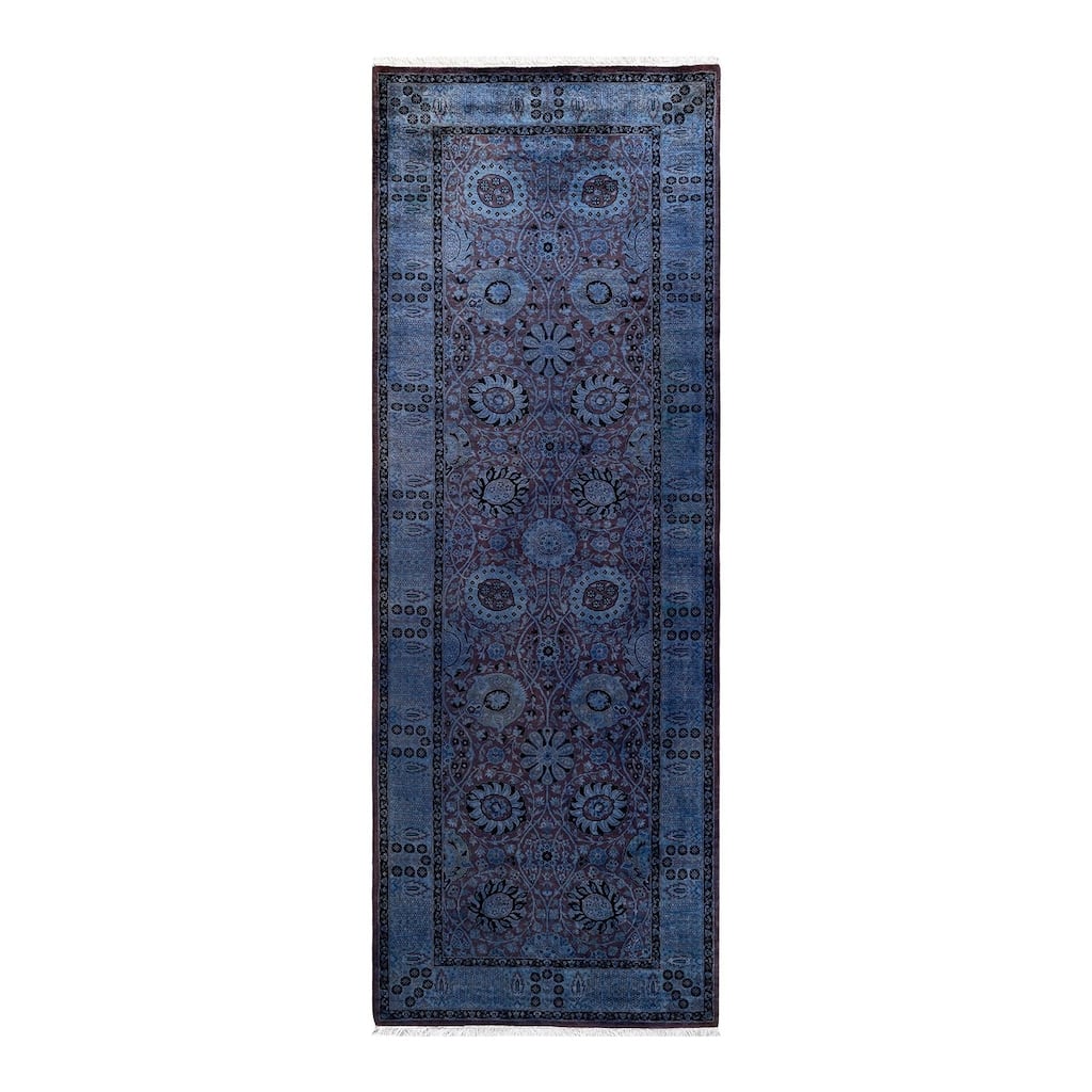 Overton Hand Knotted Wool Vintage Inspired Modern Contemporary Overdyed Purple Runner Rug - 3' 2" x 8' 9"