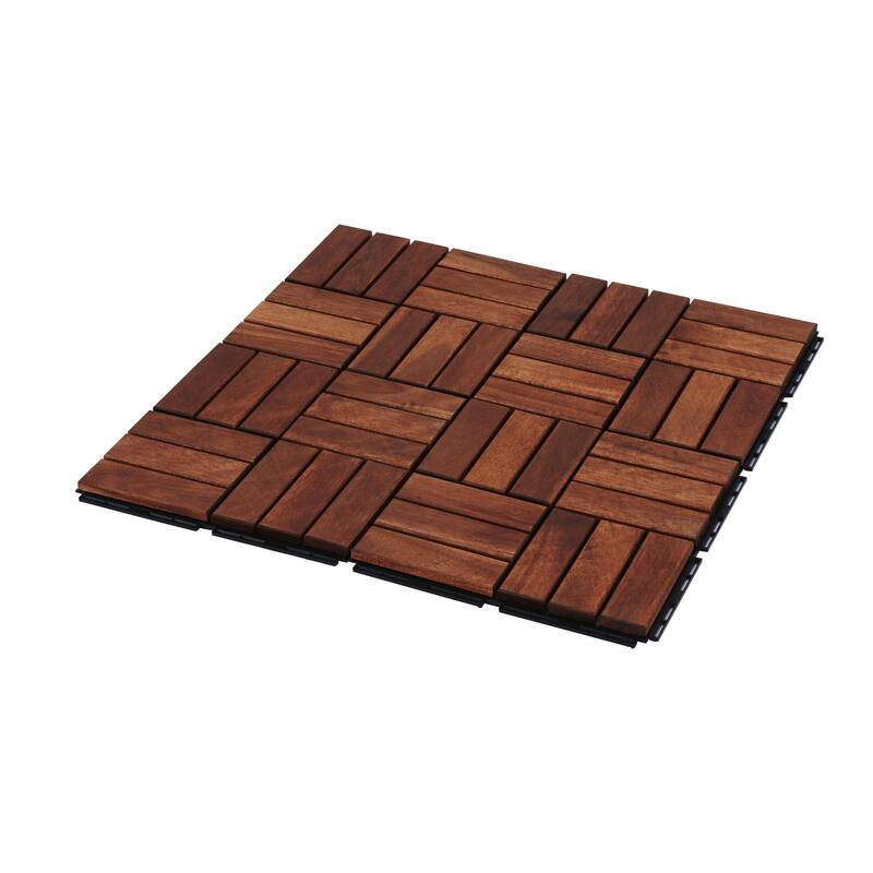 20 PCS Interlocking Deck Tiles Checker Pattern, 12" x 12"Square Acacia Hardwood Outdoor Flooring for Patio,Bancony,Pool Side