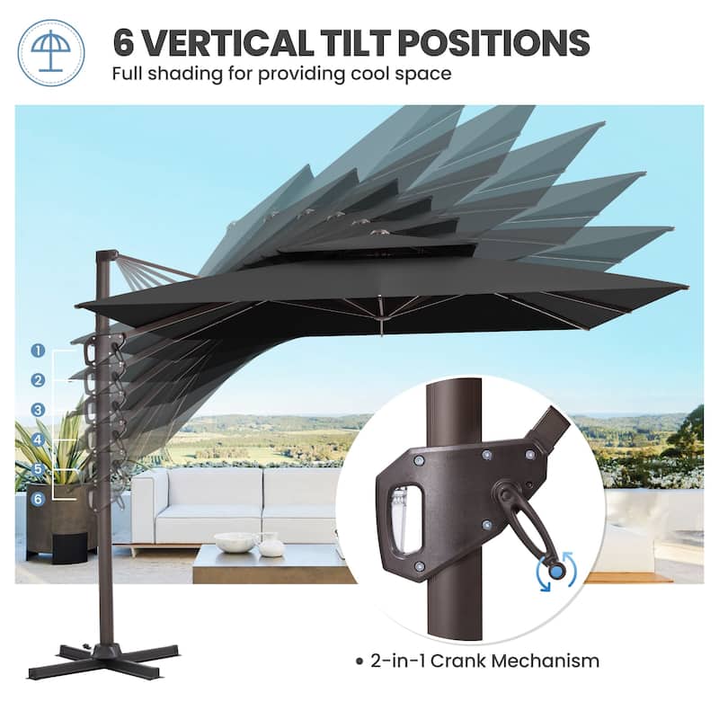Outdoor Patio 10FT Square Cantilever Umbrella with 4-Piece Fillable Weighted Base