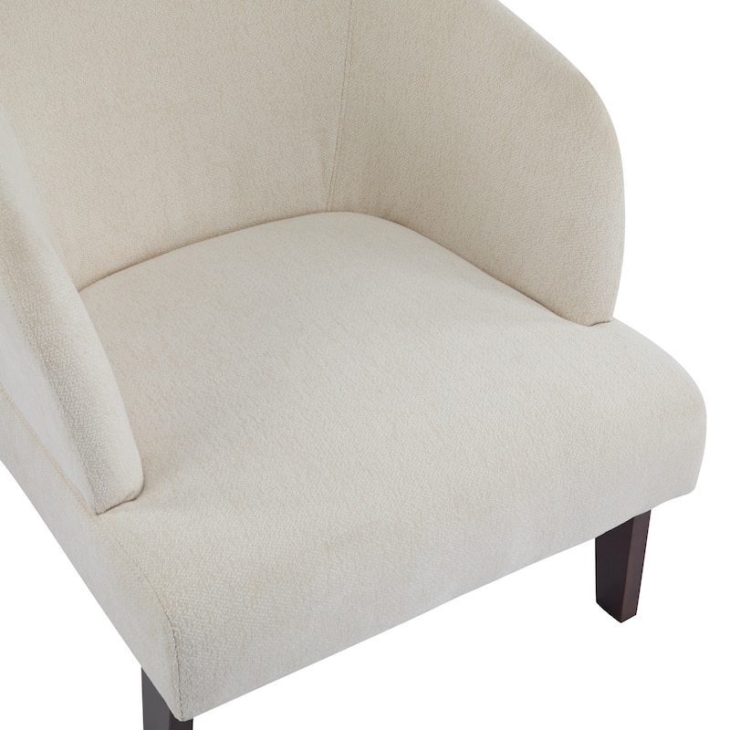 Modern Accent Chair with Round Back & Wooden Legs - Mid-Century Inspired Lounge Chair - Soft Fabric Upholstery