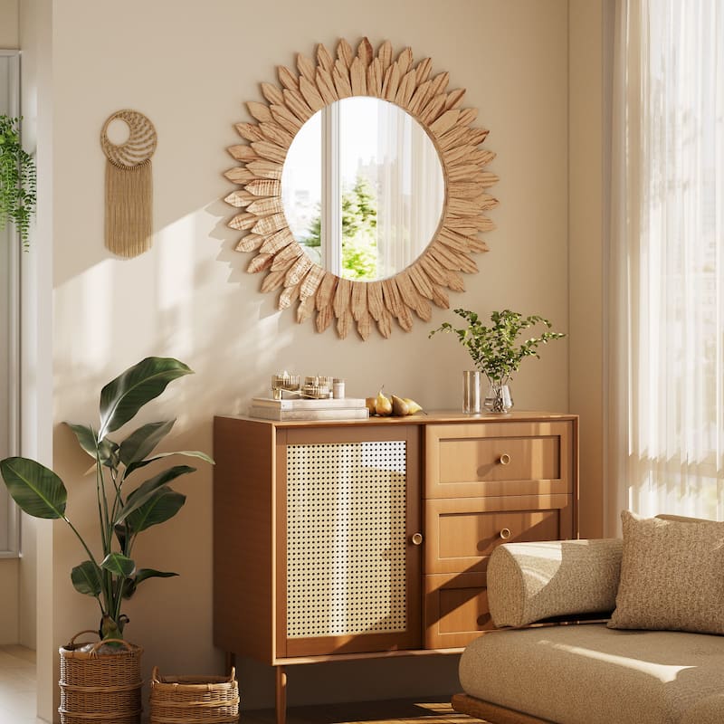 Sunflower Bathroom Mirror Round Wooden Wall Mirror