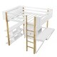 preview thumbnail 13 of 18, White Full Size Solid Wood Loft Bed With Built-in Storage Cabinet and Cubes, Foldable desk