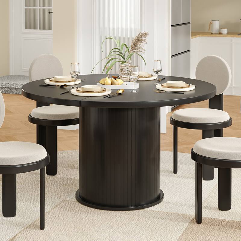 43" Round Dining Table for 4 People, Small Kitchen Dining Table with Wood Top and Sturdy Metal Pedestal Base