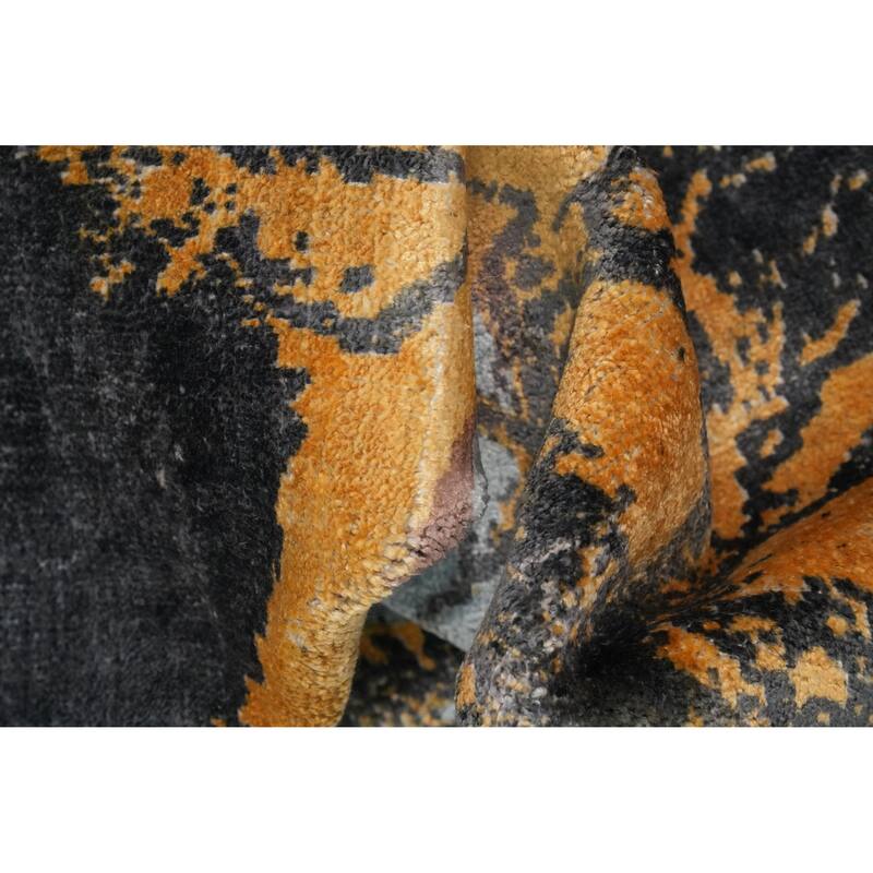 Hand Knotted Oriental Viscose Silk Carpet Modern Pictorial Multi-Colored Abstract Area Rug - 7' 8'' X 5' 7''