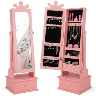 2-in-1 Kids Play Jewelry Armoire with Full Length Mirror and Drawers - 13.5" x 12" x 44.5" (L x W x H)