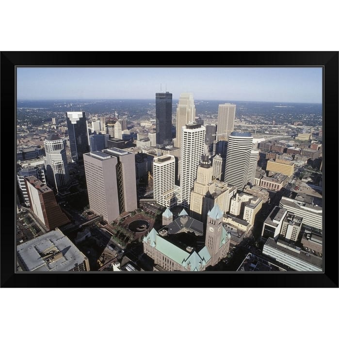 "Aerial view of downtown Minneapolis, Minnesota" Black Framed Print