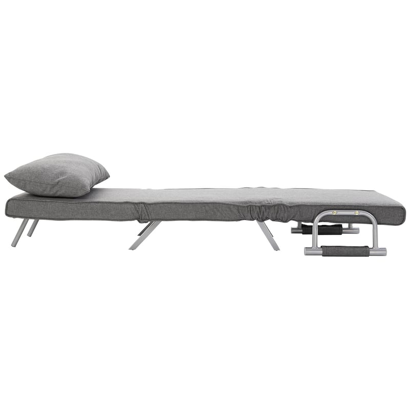 Light Grey 73" Single Person Folding 5 Position Convertible Sofa Bed with Pillow and Steel Frame for Home Office